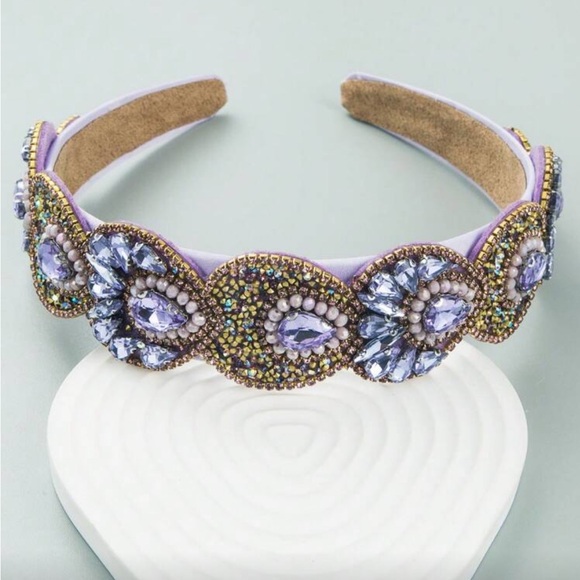 Lavender and gold rhinestones Embellished Headband - Picture 3 of 10